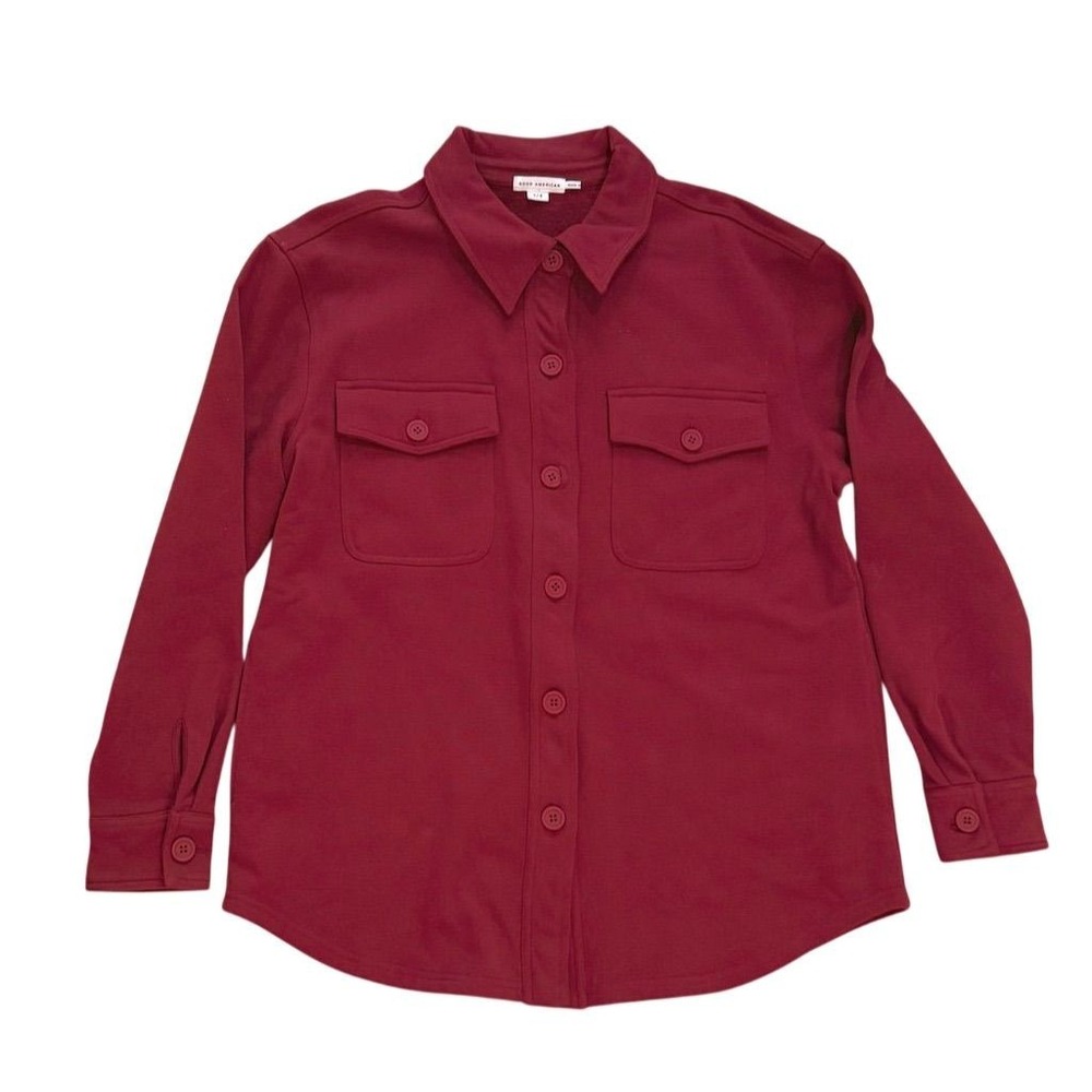 Good American Womens Team Cardinal Fleece Shacket 1/2 S/Mβ $140 NWOT cabincore